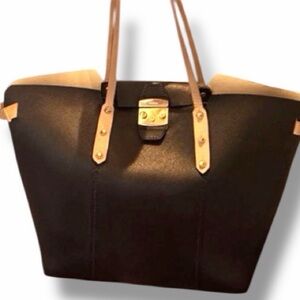 Furla Metropolis Leather Tote Bag Black Tan Like New NWOT